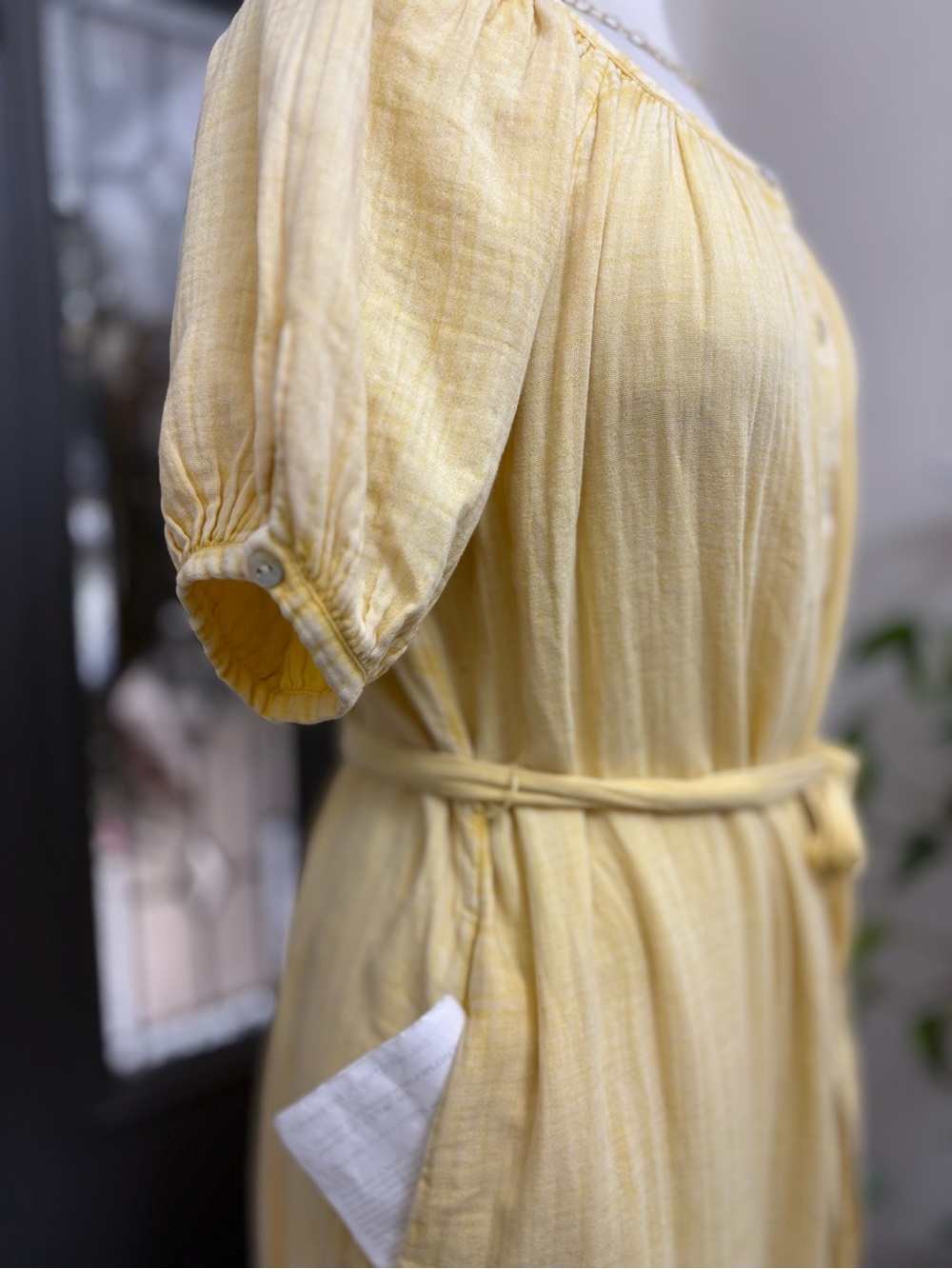 FAHERTY Dream Organic Cotton Gauze Carmel Dress in Sahara Sun Yellow - Picture 6 of 11